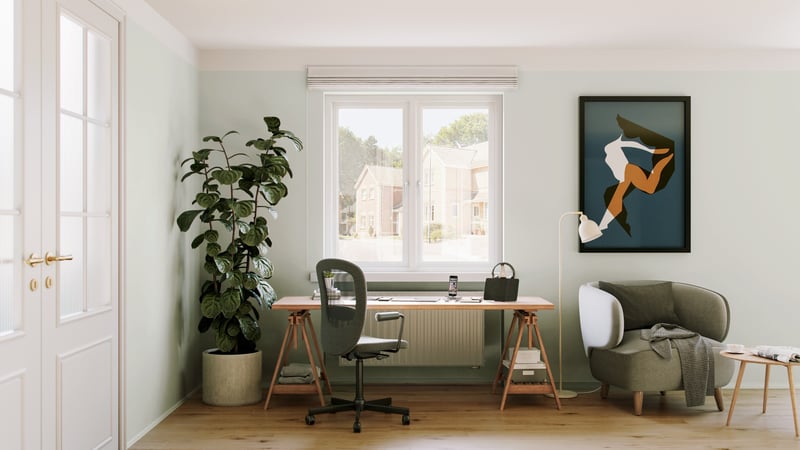 Modern home office with double glazed uPVC window, showing how insulated glazing improves warmth, comfort and natural daylight in UK homes